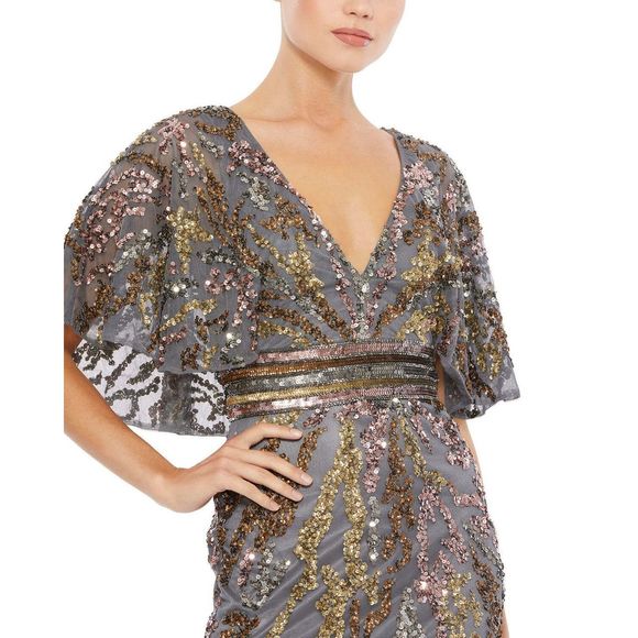 Mac Duggal Style 20528 One Shoulder Cape Sleeve Embellished Gown Dress